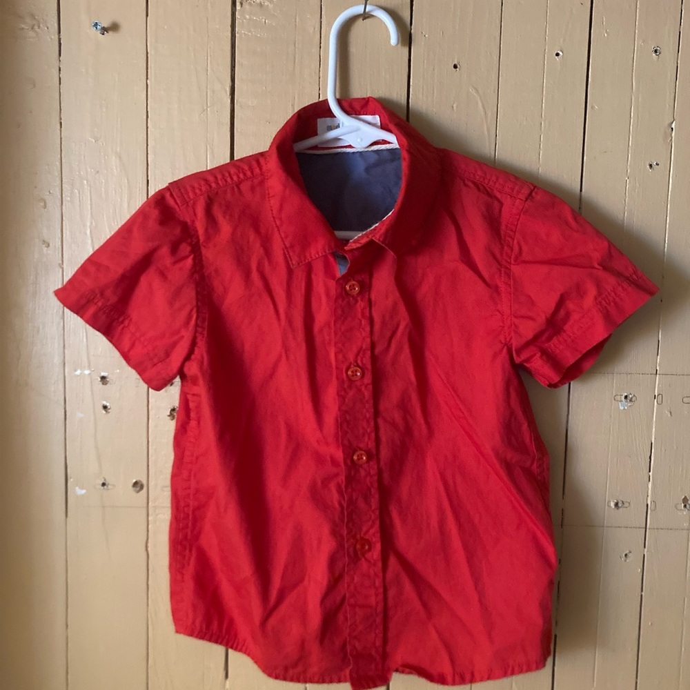 Red Short Sleeve Button-Up Shirt